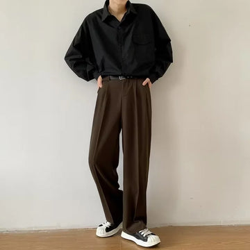 Riolio Brown Black Suit Pants Men Slim Fit Fashion Social Mens Dress Pants Korean Casual Straight Pants Mens Office Formal Trousers